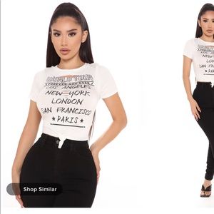 Fashion Nova Small World Tour Distressed top - off white